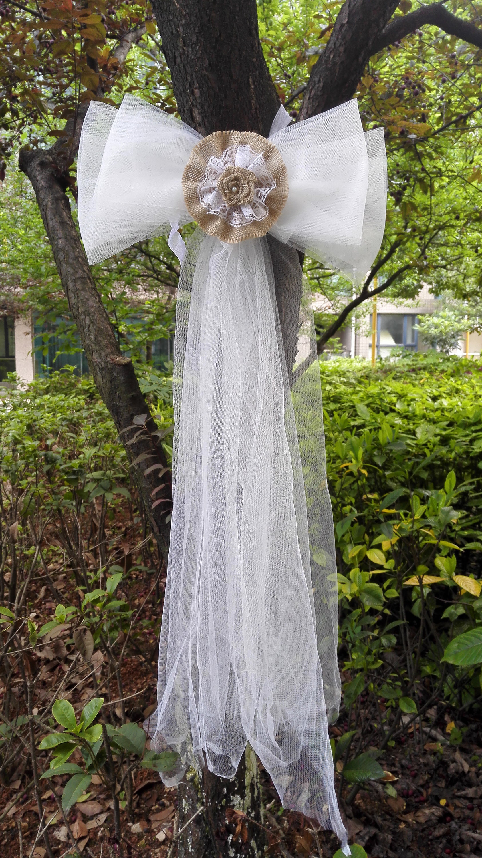 Tulle Pew Bows Burlap Lace Flowers Rustic Wedding Decor Etsy