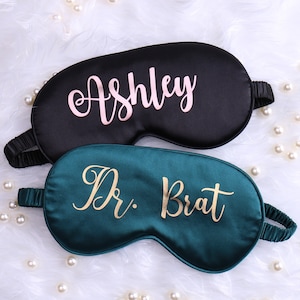 Party Favor Personalized Satin Sleep Masks Metallic Rose Gold Black Eye Blindfold Hen Bachelorette Bridesmaid Proposal Birthday Gift for Her