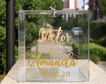 Personalized Acrylic Wedding Card Box, Customized Names with Lid Latch Key Date Quinceanera Party Gift Box Envenlop Card Holder