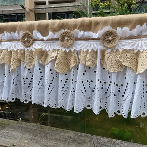 Custom Shabby Kitchen Valance Curtain Burlap White Beige Lace Decor Kitchen Curtain Burlap Curtain Rustic window treatments Wedding Decor