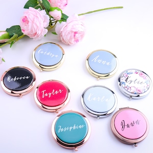 Personalized Compact Mirror, Bridesmaid Proposal Party Favors Your Text Image Watercolor Makeup Bachelorette Gift for Her Mother's Day Gift image 1