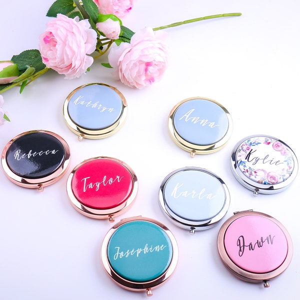 Personalized Compact Mirror, Bridesmaid Proposal Party Favors Your Text Image Watercolor Makeup Bachelorette Gift for Her Mother's Day Gift