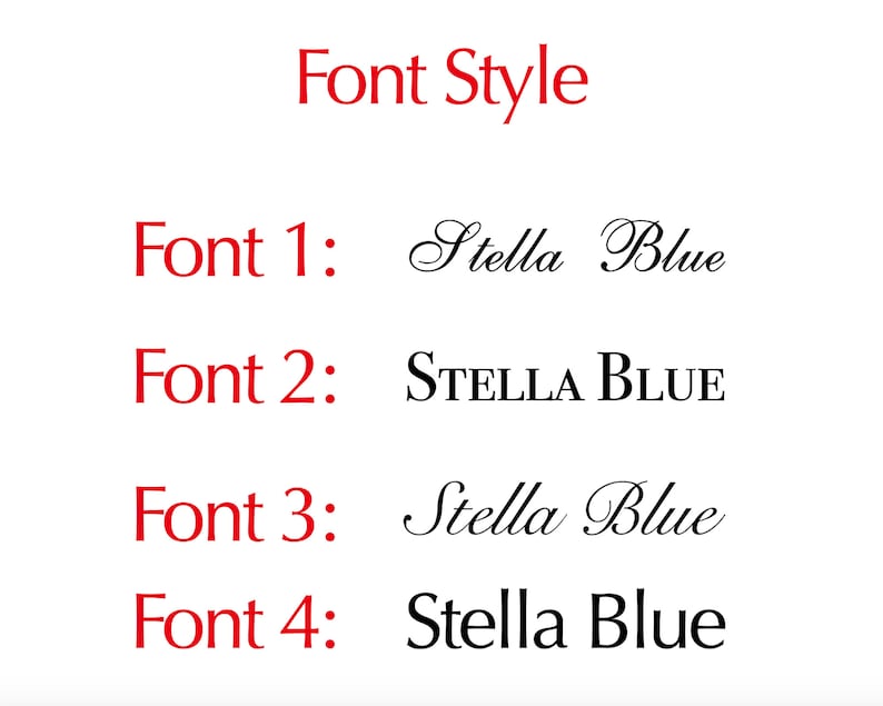 Puede incluir: Se muestran cuatro estilos de fuente diferentes del nombre "Stella Blue". La primera fuente es una escritura cursiva, la segunda est&aacute; en may&uacute;sculas, la tercera es una escritura cursiva m&aacute;s informal y la cuarta es una fuente simple sin serif.