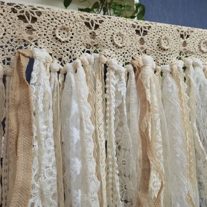 Custom Hand Crochet Lace Valance Burlap  Lace curtain  Kitchen Valance Kitchen Curtain Shabby Lace Cafe Curtain Wedding Decor