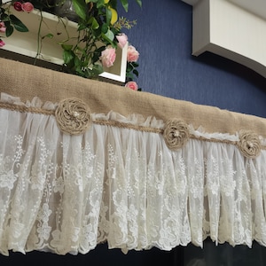 Romantic Lace Curtain Rustic burlap Kitchen Valance Burlap Lace Decor Kitchen Curtain Shabby burlap Decor