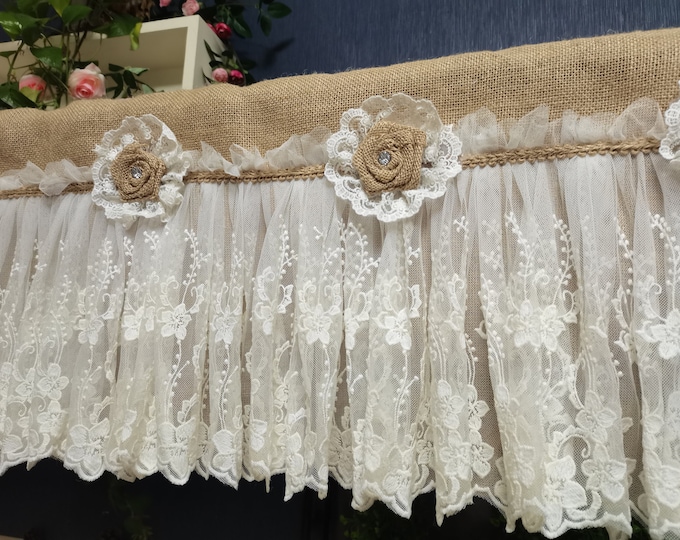 Vintage Lace Burlap Panel Shabby Chic Curtain Rustic Kitchen Bathroom ...