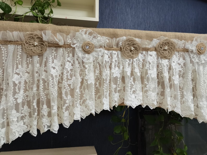 Custom Rustic Burlap Lace Bedroom Valance Burlap Lace Window Etsy