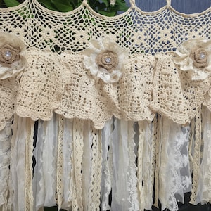 Rustic Hand Crochet Lace Unique Beige Lace Bedroom Valance Window Kitchen Curtain Shabby  Beige Lace Curtain window treatments