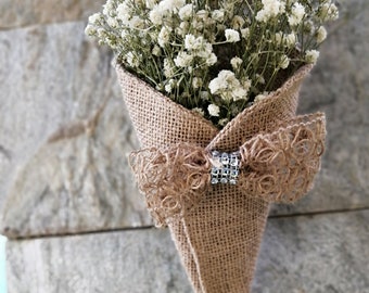 1pc  Hanging burlap  Basket Pew Cone wall organizer Rustic home Wedding decor