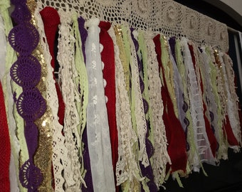 Rideau de Noël minable personnalisé Valance Rideau de dentelle de toile de jute rouge Rideau de cantonnière en dentelle au crochet Rideau de fenêtre en dentelle minable Rideau de café