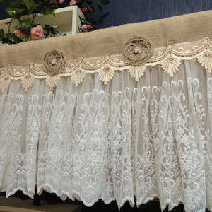 Custom Lace Curtain Rustic burlap Kitchen Valance Burlap Lace Decor Kitchen Curtain Shabby burlap Decor