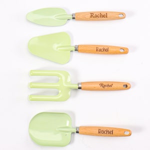 Personalized Gardening Tools Set of 4, Garden Tool Kit Comes with Wooden Handle, Gardening Gifts, Planting Supplies Outdoor and Indoor