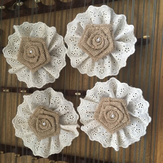 10pcs Shabby Chic Burlap Ivory Lace Natural Burlap Lace Roses Etsy
