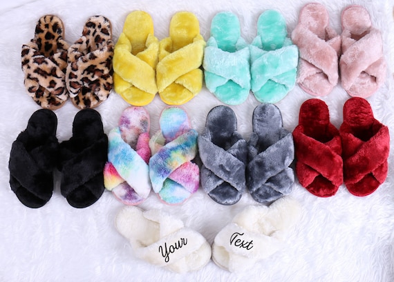 Personalized Fluffy Slipper Multiple Color Choices Your Name Pink White Leopard Tie Dye Bridesmaid Gifts for Women Cozy Spa Wedding Favor Etsy UK