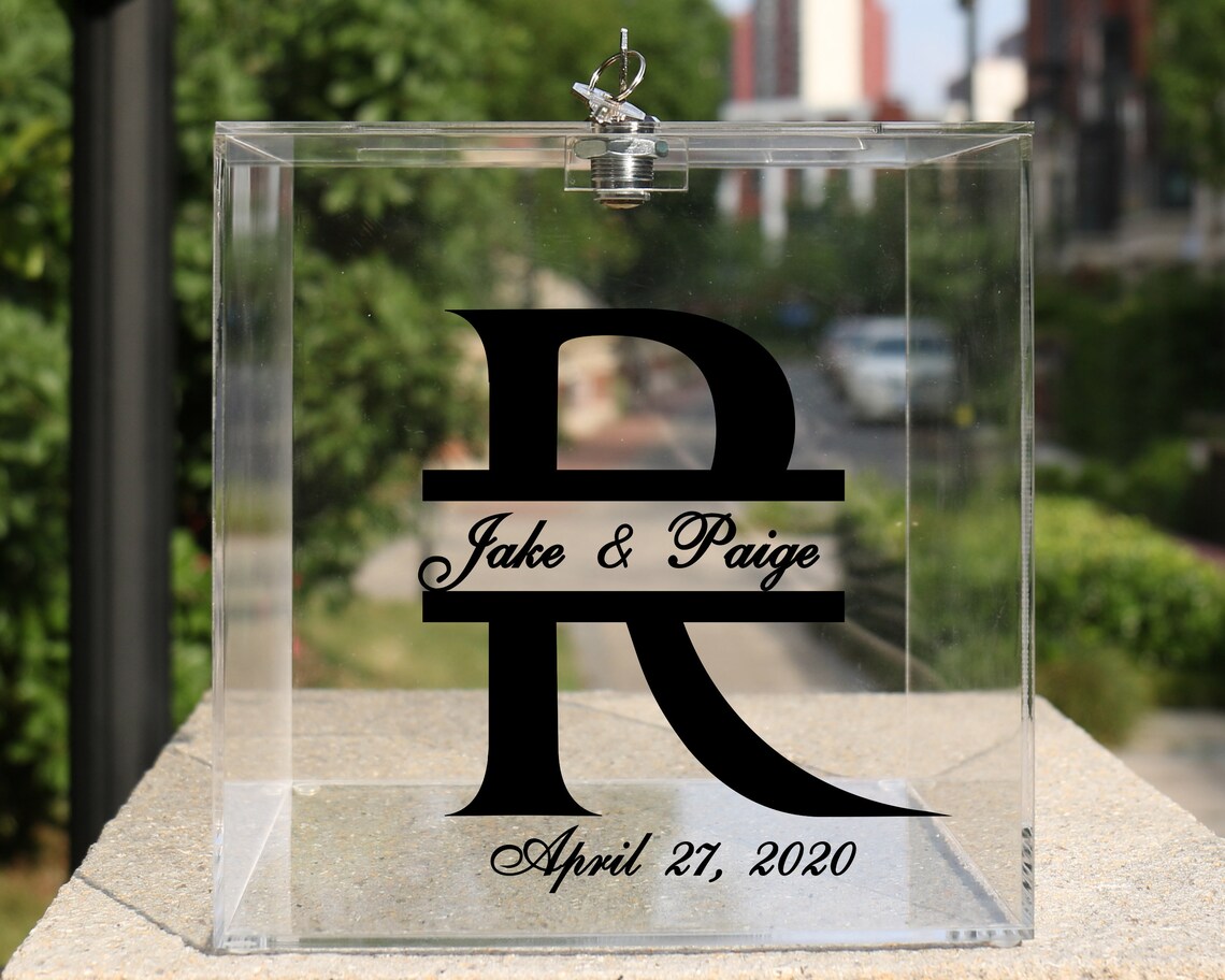 Personalized Acrylic Wedding Card Box With Lid Latch Key Name Etsy