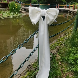 1 lazo para tarta de boda, lazo para coche, lazo para banco de color blanco roto, lazos para boda formal, terminaciones sin deshilachados (aproximadamente 9 pulgadas de ancho, 26 pulgadas de largo)