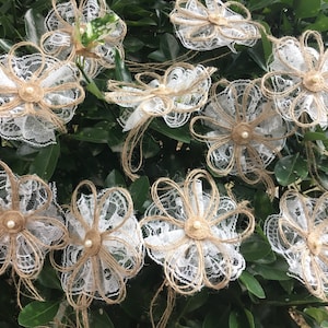 10pcs/100pcs   Natural Burlap Lace Roses Flower Rustic Wedding Table Vase decor