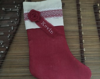 1pc Personalized Embroidered Burlap Christmas Stocking gift box 2 colors for you