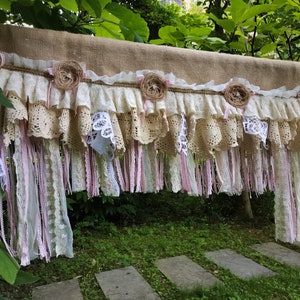 Rustic Unique Burlap Beige Lace Bedroom Valance Light Pink Grey Lace  Kitchen Curtain Shabby Burlap Beige Lace window treatments