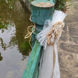 Burlap Railing 1pc Shabby Chic Decor Burlap and Lace Pew Bows, Burlap Bows, Wedding ...