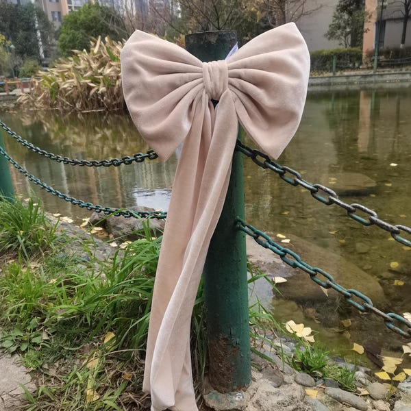 1pc Custom Extra Big Bow, Dark Ivory Velvet Bow,  Wedding Bow, Door  Bow, Wreath Bow  ( about 12 inches wide, 26 inches long)
