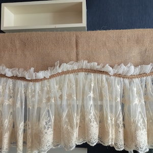 Custom Burlap Lace Valance  Burlap Valance Curtain Kitchen Valance  Curtain Shabby Lace Window Curtain Cafe Wedding Decor