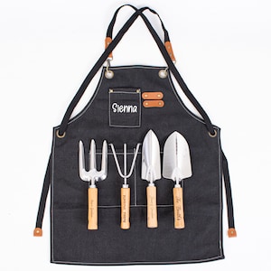 Custom Kids Gardening Tools Set Includes Apron, Fork, Rake, Shovel, Kids Garden Tools Easter Gifts for Toddler, Outdoor Sandbox Growing