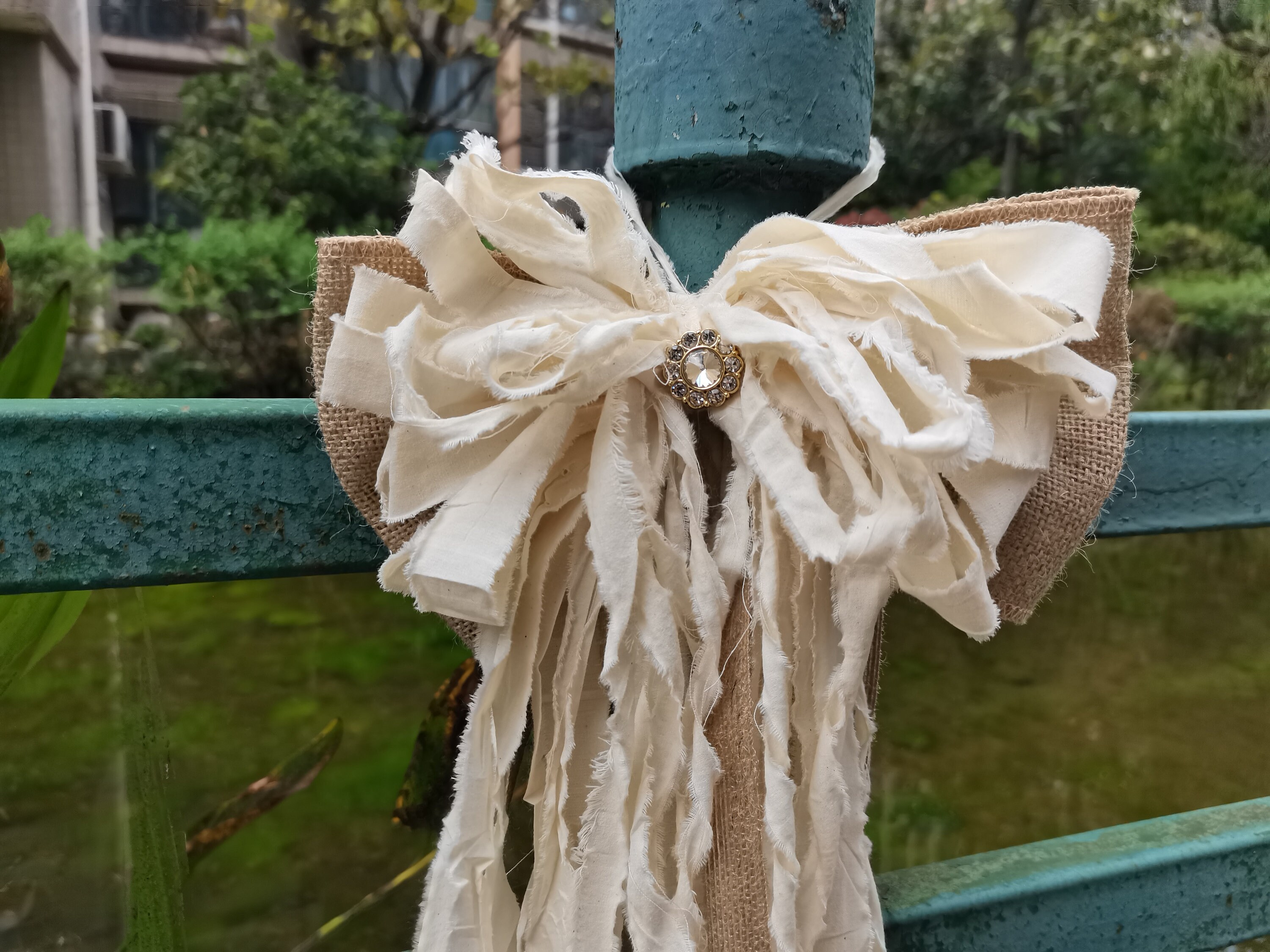 Small Rustic Bows 1pc Shabby Chic Decor Burlap and Cotton Pew Bows, Burlap Bows ...