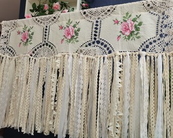 Crochet à la main personnalisé Unique dentelle Beige chambre Ivoire dentelle rideau cantonnière cuisine rideau Shabby Beige dentelle fenêtre traitements