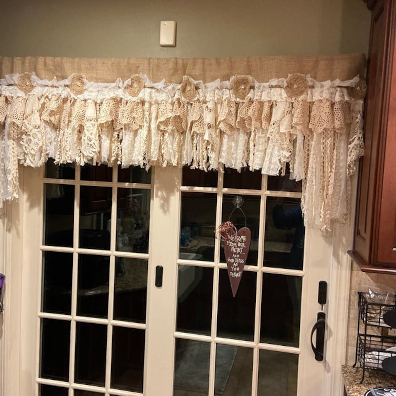 Rustic Unique Burlap Beige Lace Bedroom Valance Burlap Window Etsy