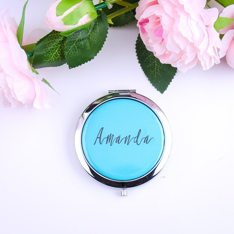 Personalized Compact Mirror, Bridesmaid Proposal Party Favors Your Text Image Watercolor Makeup Bachelorette Gift for Her Mother's Day Gift image 6