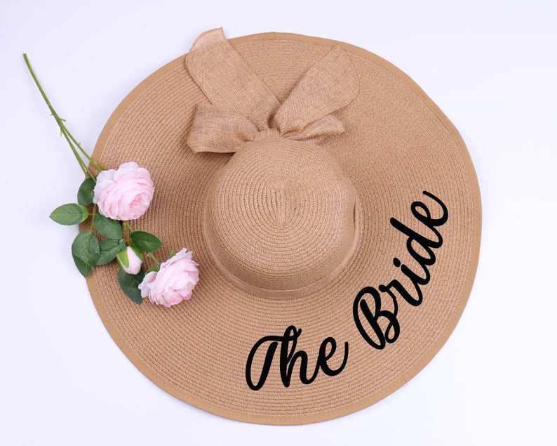 Personalized Floppy Hat, Your Custom Text Bridesmaid Gift Idea Beach Sraw Sun Hat Monogram Wedding Mother's Day Graduation Gift for Her image 6
