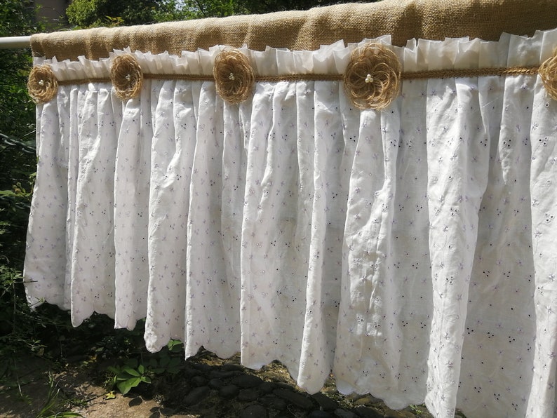Custom Linen Lace Curtains Lace Curtain Rustic Burlap Kitchen Etsy