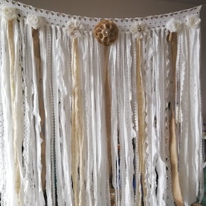 Romantic Lace Burlap Backdrop, SHABBY Vtg wedding banner Kitchen Valance Fabric Garland Bunting Burlap Lace Flowers Decor(40inches long)