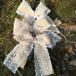 12pcs  handmade primitive burlap lace bows wedding decor or Christmas tree lace  bows ornaments