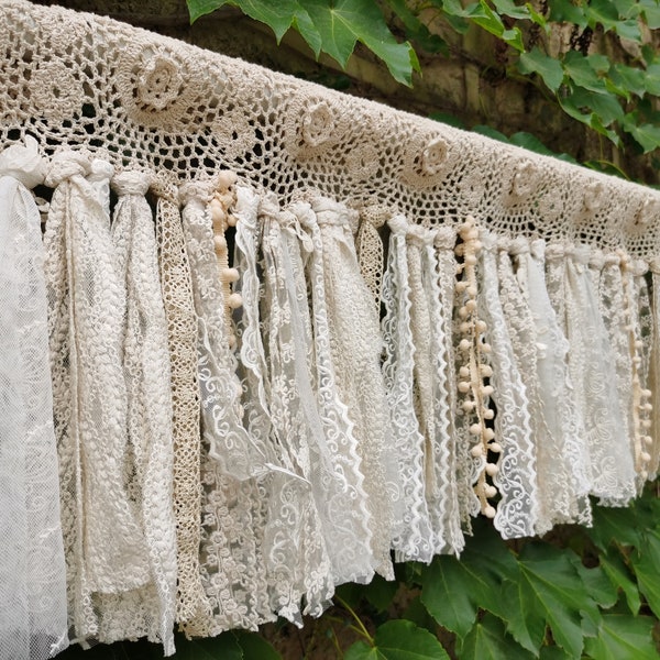 Custom Shabby  Lace curtain Hand Crochet Lace Kitchen Valance Kitchen Curtain Shabby Lace Window Curtain Cafe Curtain Wedding Decor