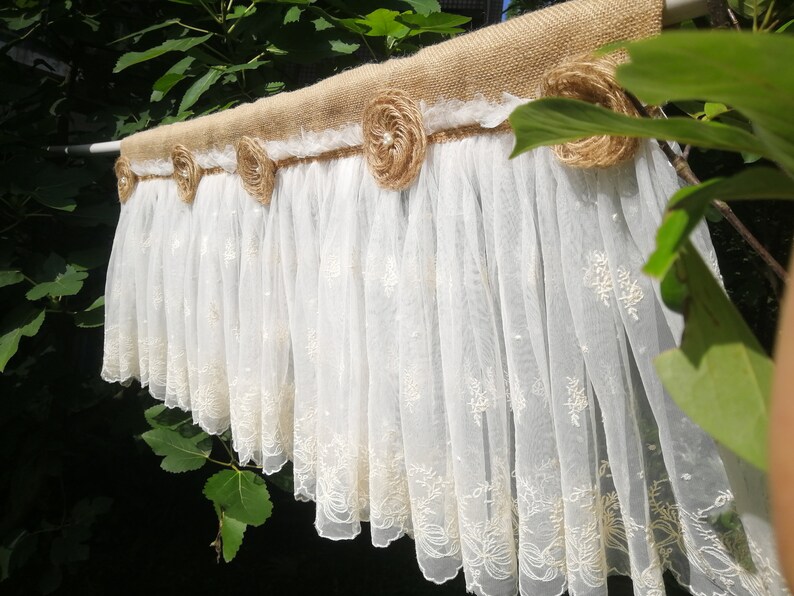 Romantique dentelle Rideau rustique en toile de jute ...
