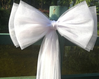 1pc Big Tulle Pew Bows, Big Pew bows, Tulle Bows, Formeel Bruiloft Decor, Bruiloft Decor (ongeveer 16 inch breed, 30 inch lang)