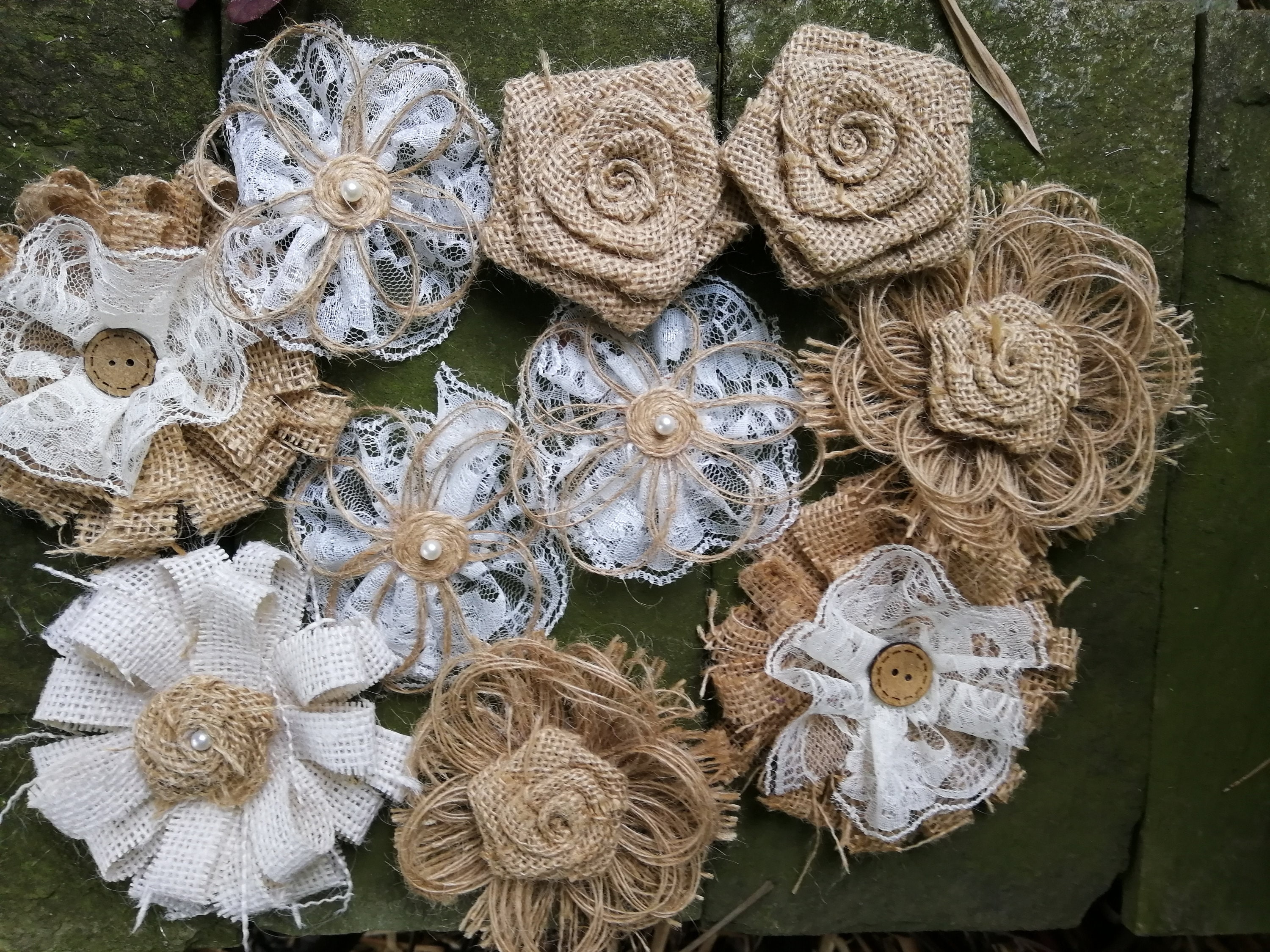 Burlap sale lace flowers