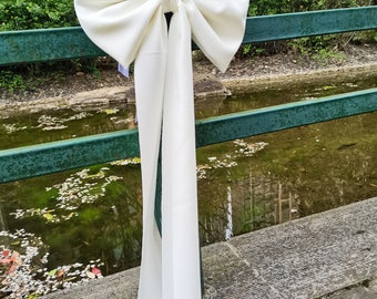 1pc Extra Big Bow, Ivory Door Bow Wall bow, Car Bow,  Formal Wedding Decor, Wreath Bow Premade  Bow ( about 12 inches wide, 26 inches long)
