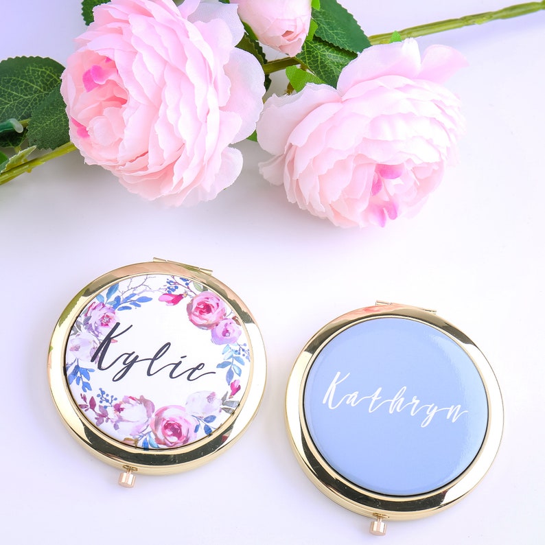 Personalized Compact Mirror, Bridesmaid Proposal Party Favors Your Text Image Watercolor Makeup Bachelorette Gift for Her Mother's Day Gift image 3