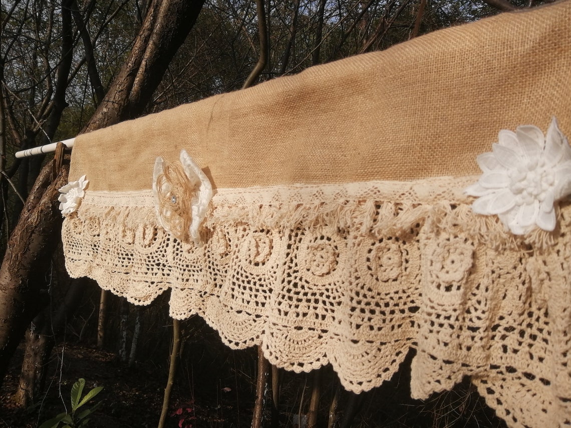 Romantic Hand Crochet Lace Kitchen Valance Kitchen Curtain Etsy