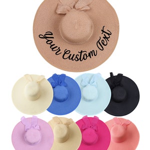 Personalized Floppy Hat, Your Custom Text Bridesmaid Gift Idea Beach Sraw Sun Hat Monogram Wedding Mother&#39;s Day Graduation Gift for Her