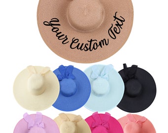 Chapeau de disquette personnalisé, votre idée de cadeau de demoiselle d'honneur de texte personnalisé Beach Sraw Sun Hat Monogram Wedding Mother's Day Graduation Gift for Her