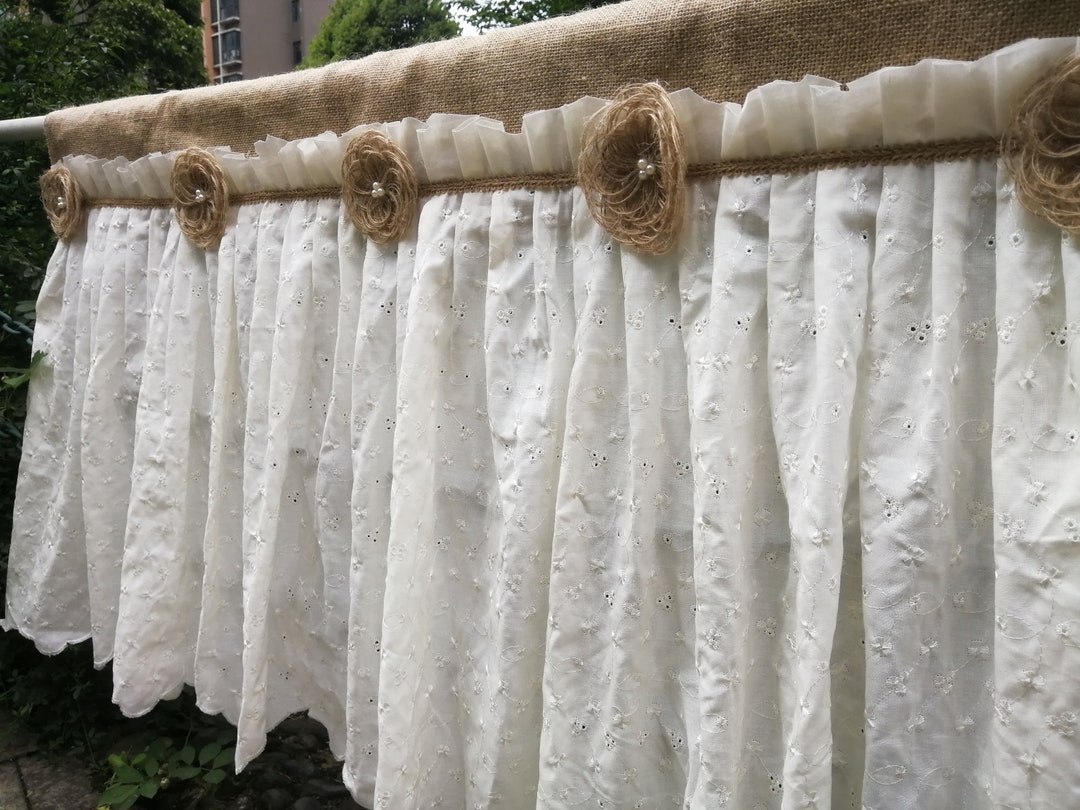 Custom Linen Lace Curtains Lace Curtain Rustic Burlap Kitchen Etsy