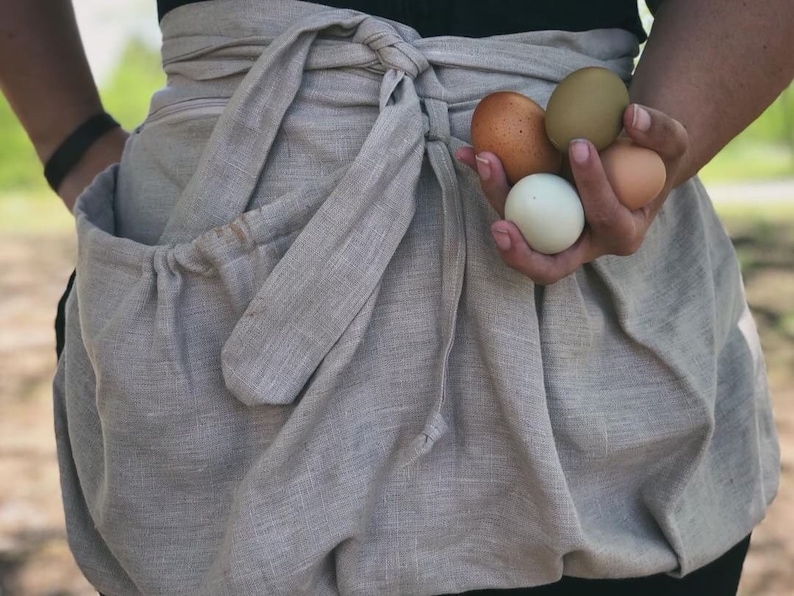 Produce apron Gathering apron Deep Pocket Zipper 100/% Natural Linen Harvesting Apron Gardener Harvest apron Basket apron