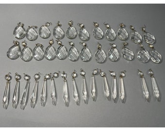 38 Lot Vintage Chandelier Prism Glass Crystal Spear & Tear Drop Replacements