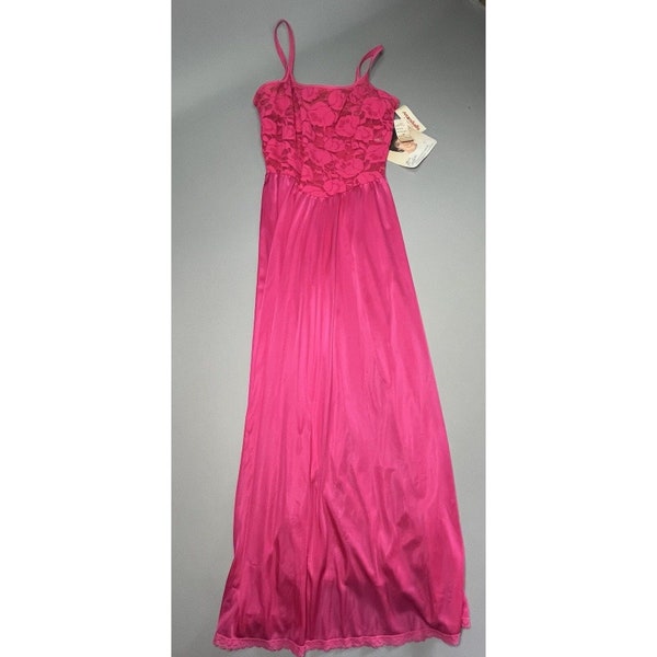 Vintage Olga Christina Full Sweep USA Nightgown Negligee Fuchsia Christinawear