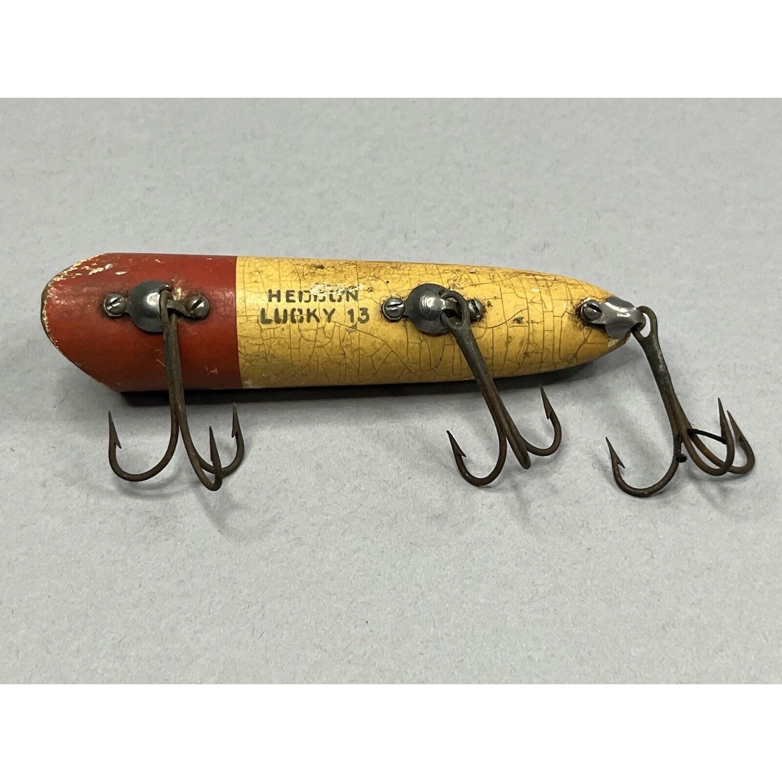 Vintage Heddon Lucky 13 Frog Scale Red Head Wood Fishing Vintage Heddon Lucky 13 Frog Scale Red Head Wood Fishing