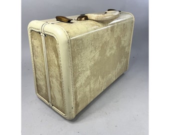 Vintage Streamlite Samsonite Luggage Train Suitcase Shwayder Bros Cream 15”